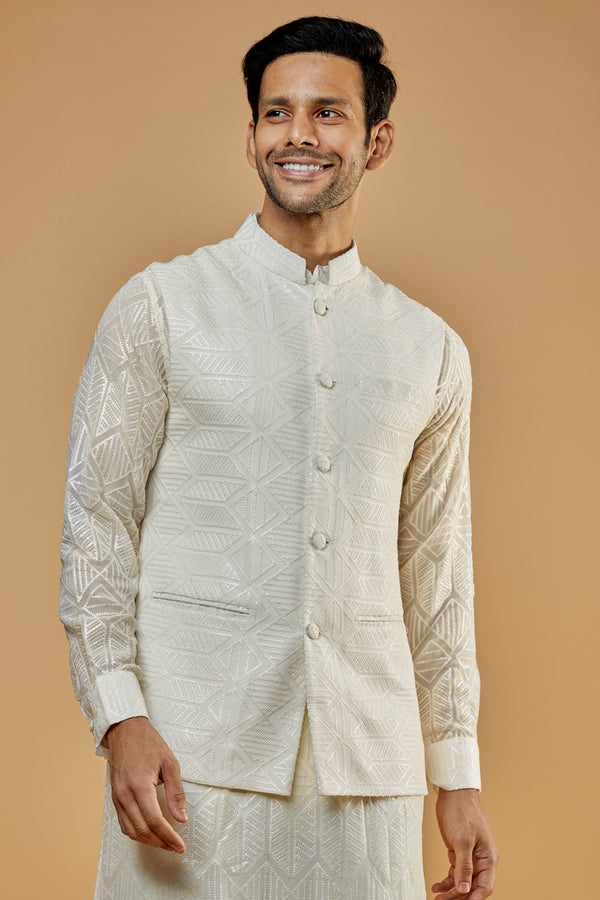 Ivory Georgette Embroidered Jacket.