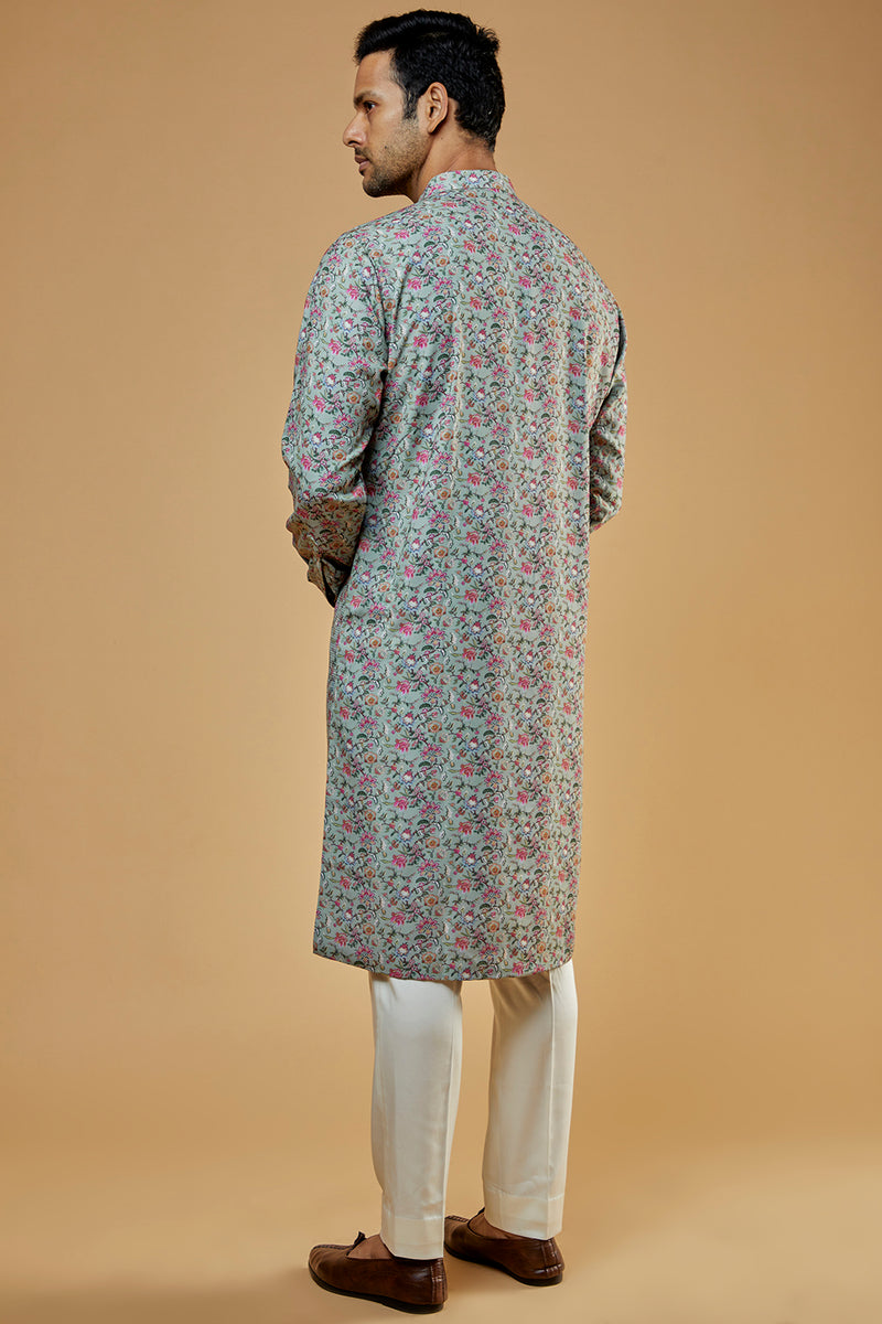 Multi-Colored Dupion Printed Sheeting Kurta Set