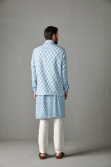 Aqua Blue Kurta Set With Bundi Jacket