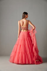 Fresh Pink Tiered Lehenga Set