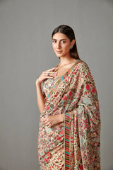 Beige Embellished Saree Set
