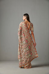 Beige Embellished Saree Set