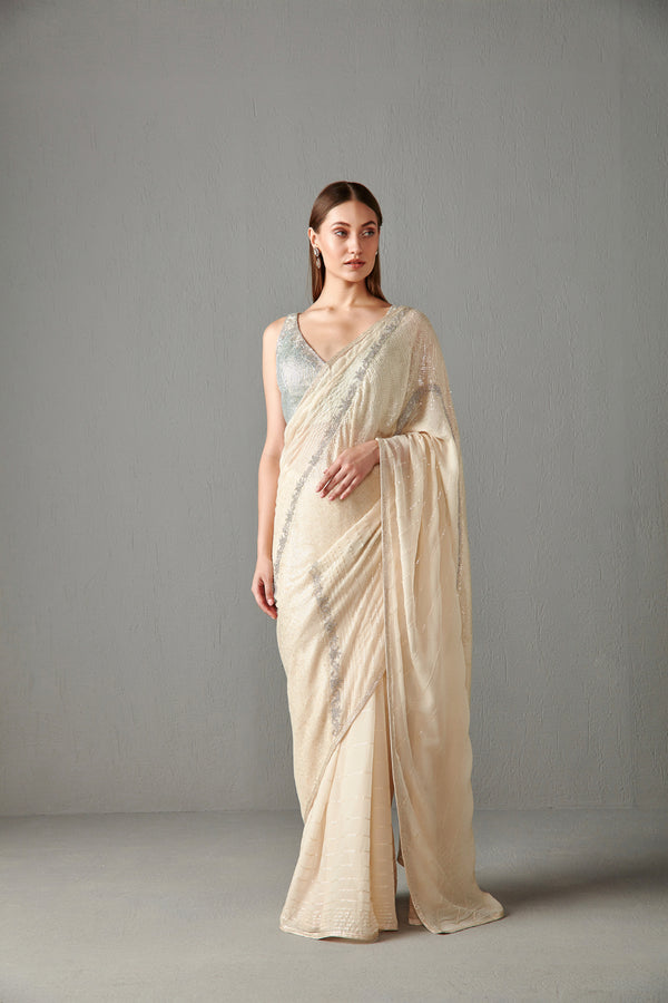 Ivory Embellished Saree Set