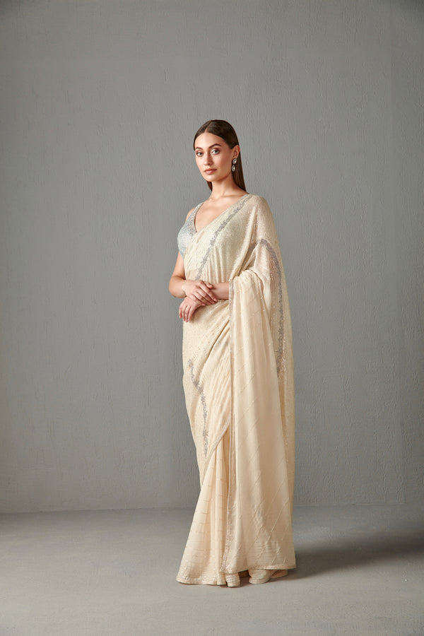 Ivory Embellished Saree Set