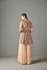 Beige Printed Peplum Set