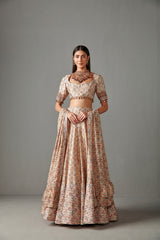 Beige Printed Lehenga Set