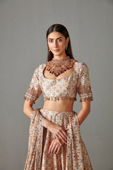 Beige Printed Lehenga Set