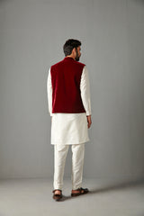 Maroon Velvet Bundi Jacket With Kurta Set