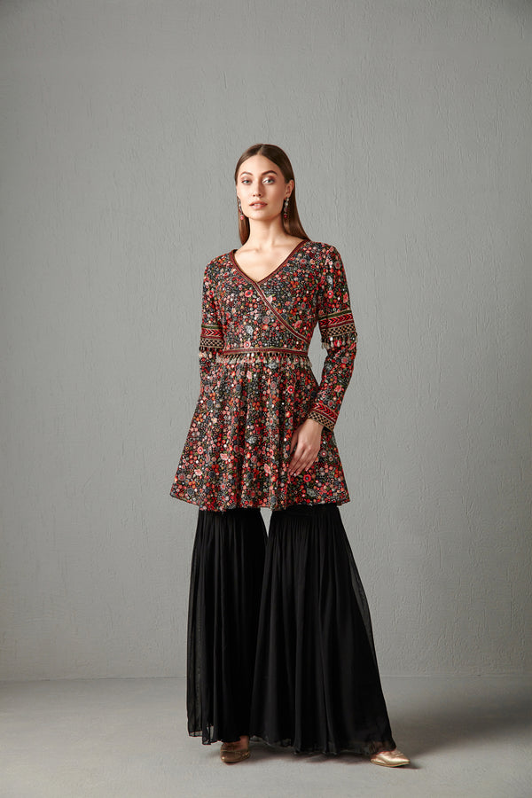 Black Embellished Peplum Set