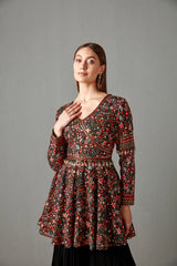 Black Embellished Peplum Set