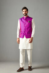 Purple Bundi Jacket With Kurta Set