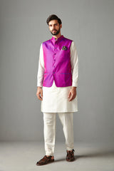 Purple Bundi Jacket With Kurta Set