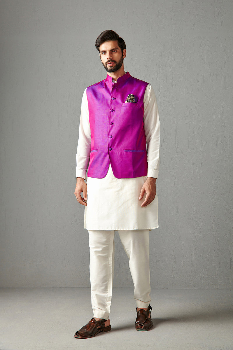Purple Bundi Jacket With Kurta Set