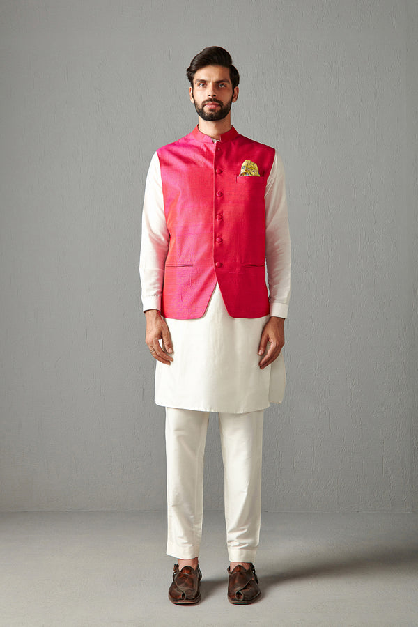 Rani Pink Bundi Jacket With Kurta Set