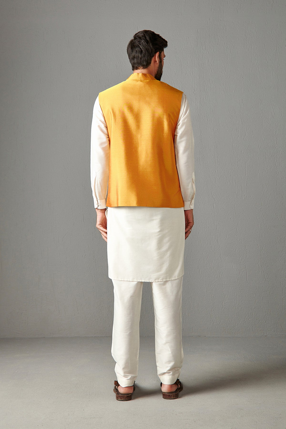 Yellow Silk Bundi Jacket With Kurta Set
