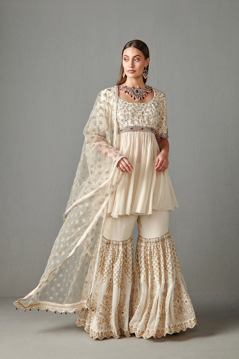 Ivory Embellished Gharara Set
