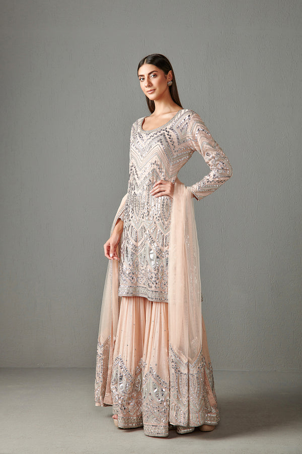 Blush Peach Embellished Gharara Set