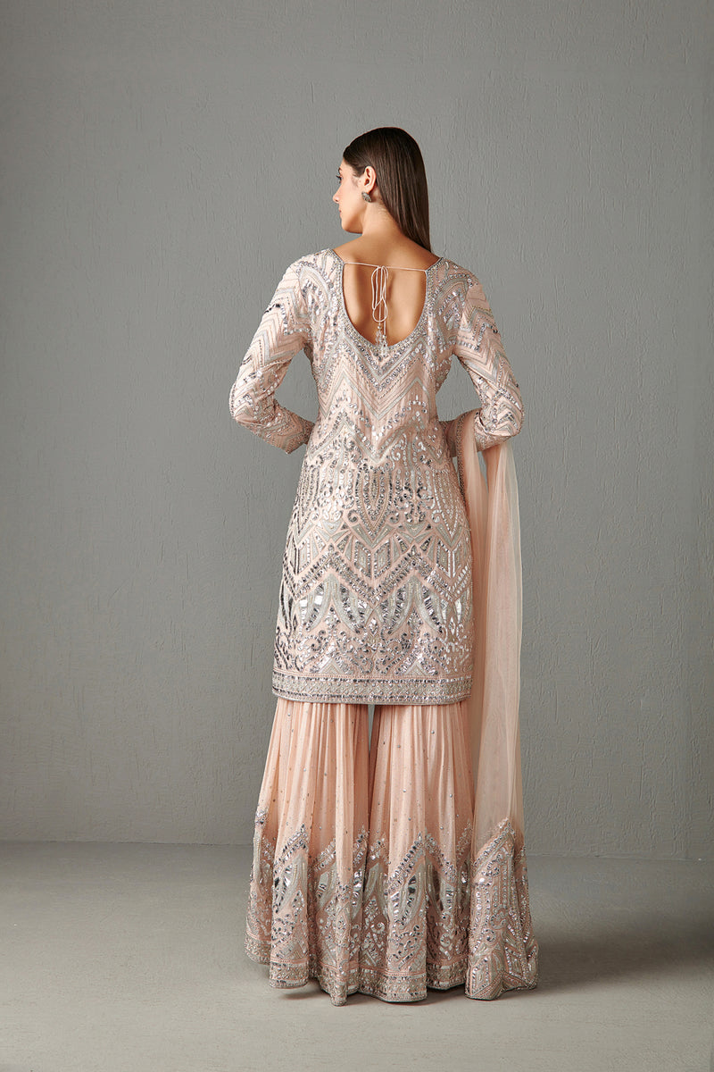 Blush Peach Embellished Gharara Set