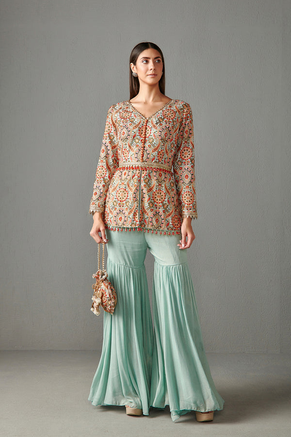 Aqua Embellished Gharara Set