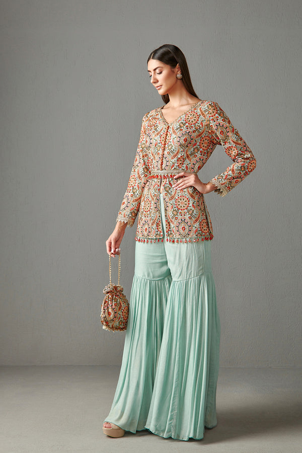 Aqua Embellished Gharara Set