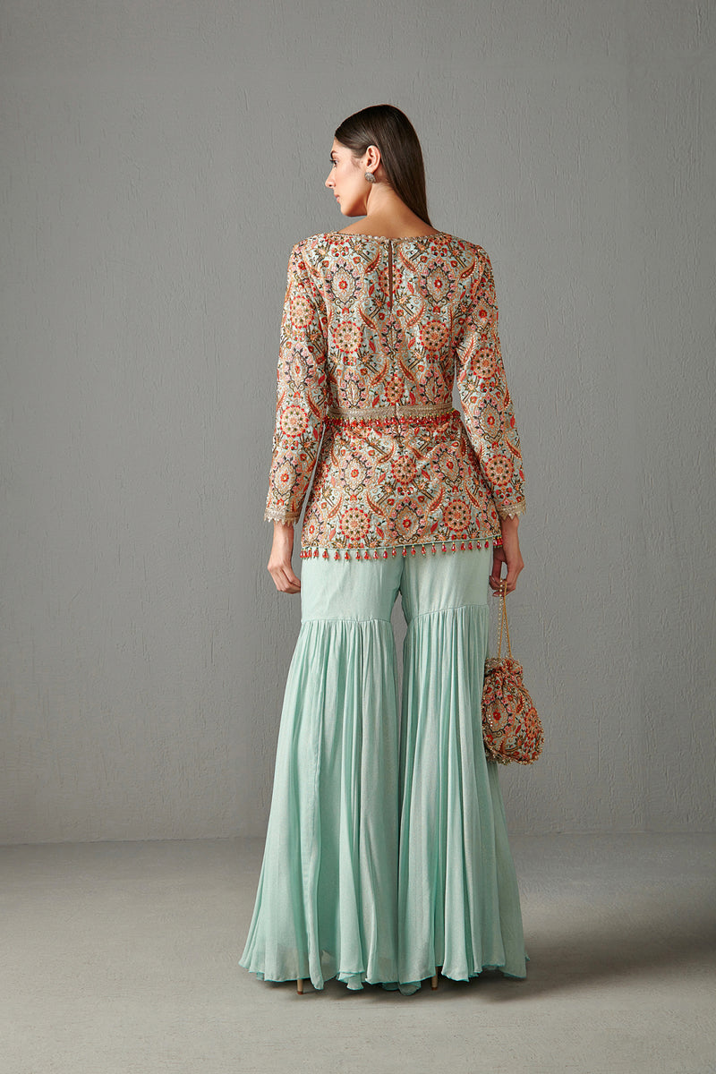 Aqua Embellished Gharara Set