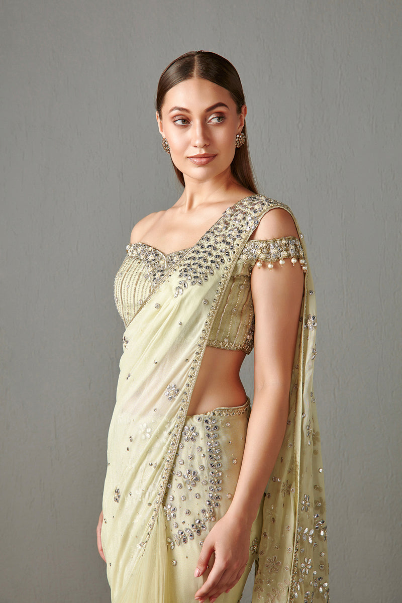 Sage Green Lehenga Saree set