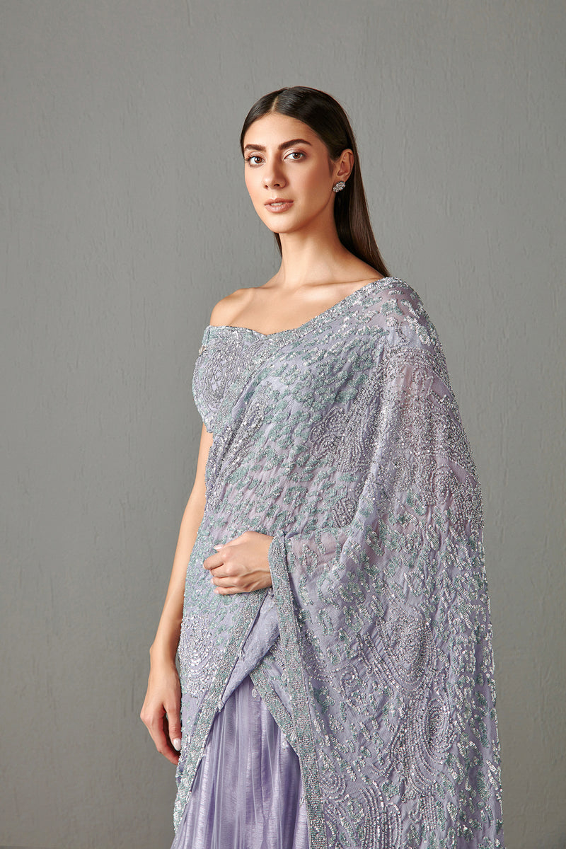 Lilac Lehenga Saree Set