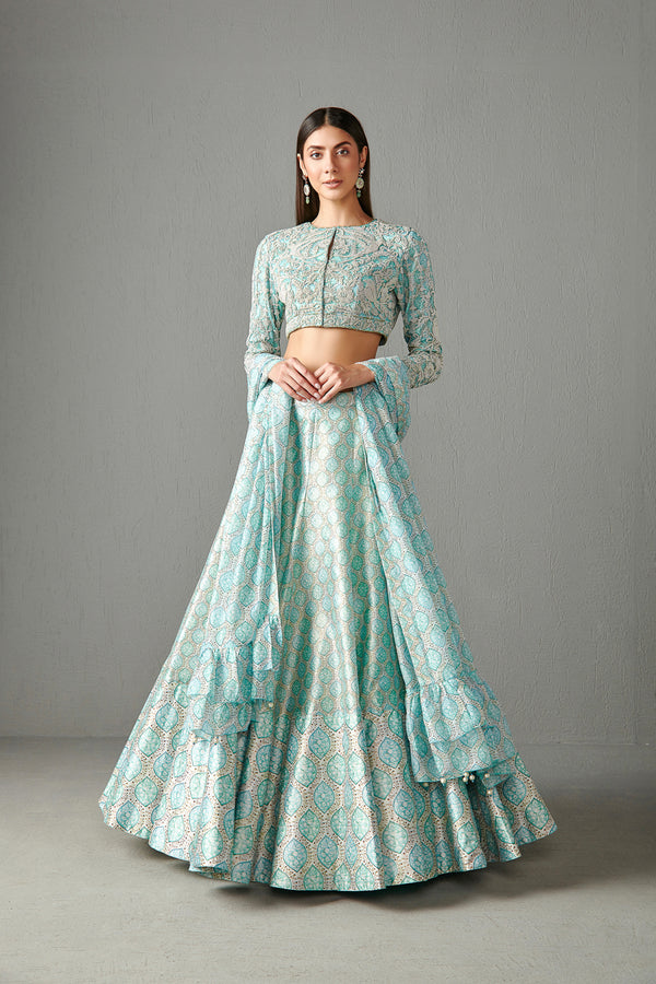 Aqua Dupion Lehenga Set