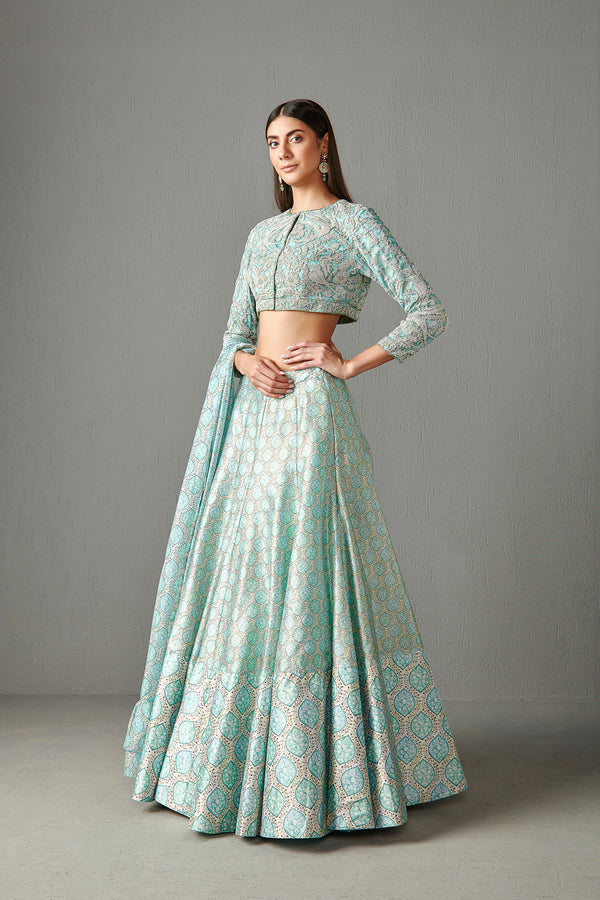 Aqua Dupion Lehenga Set