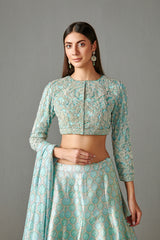 Aqua Dupion Lehenga Set