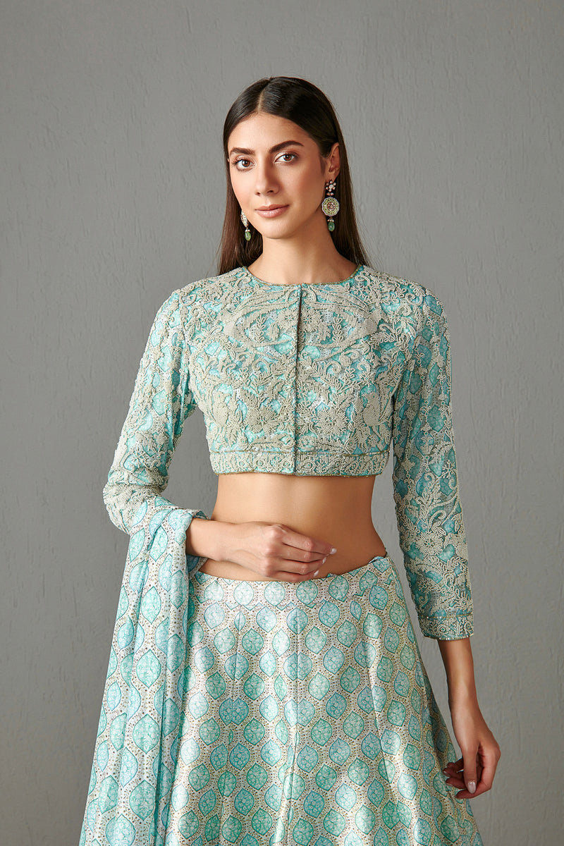 Aqua Dupion Lehenga Set