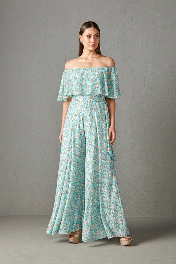 Aqua Printed Jumpsuit Set