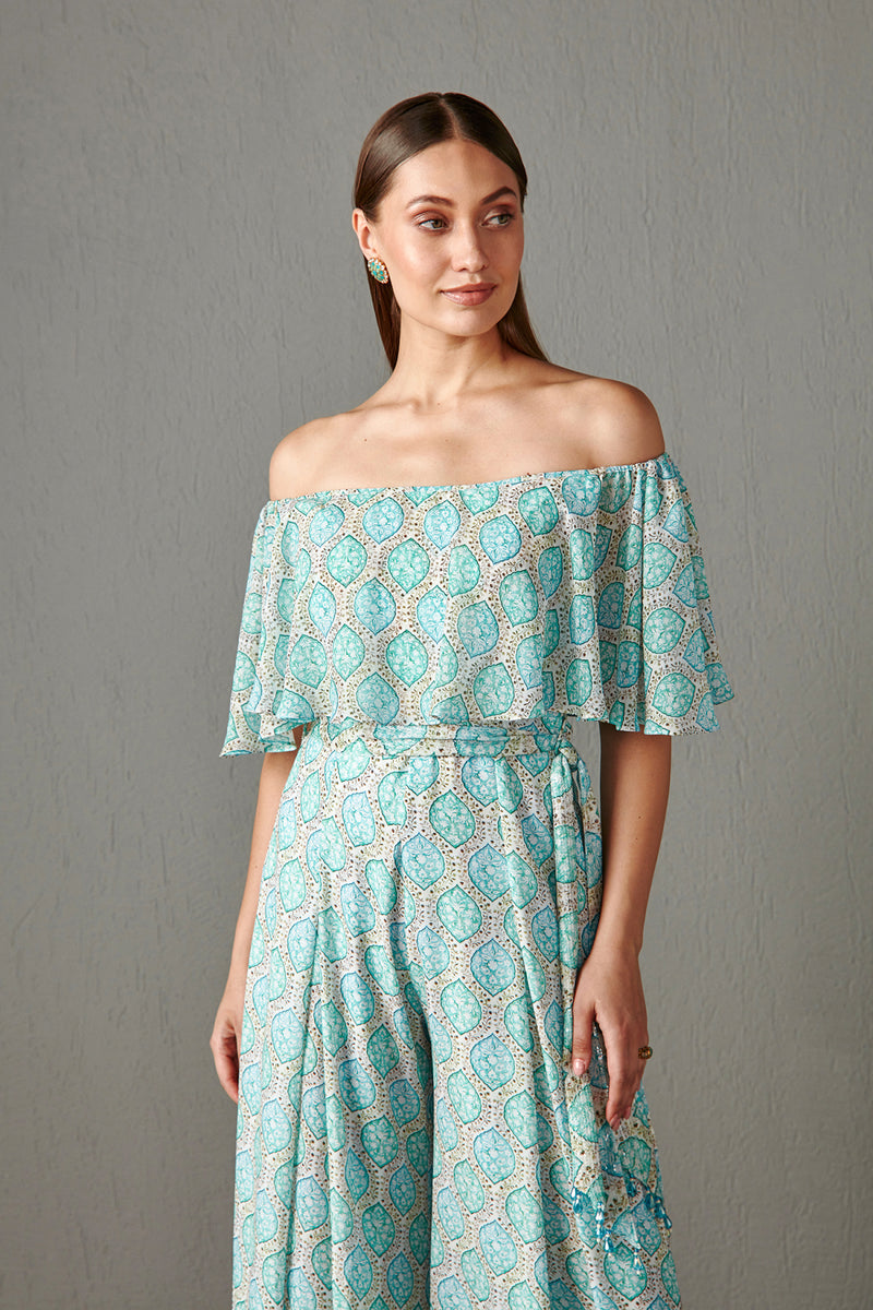 Aqua Printed Jumpsuit Set