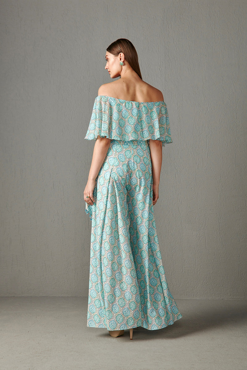 Aqua Printed Jumpsuit Set
