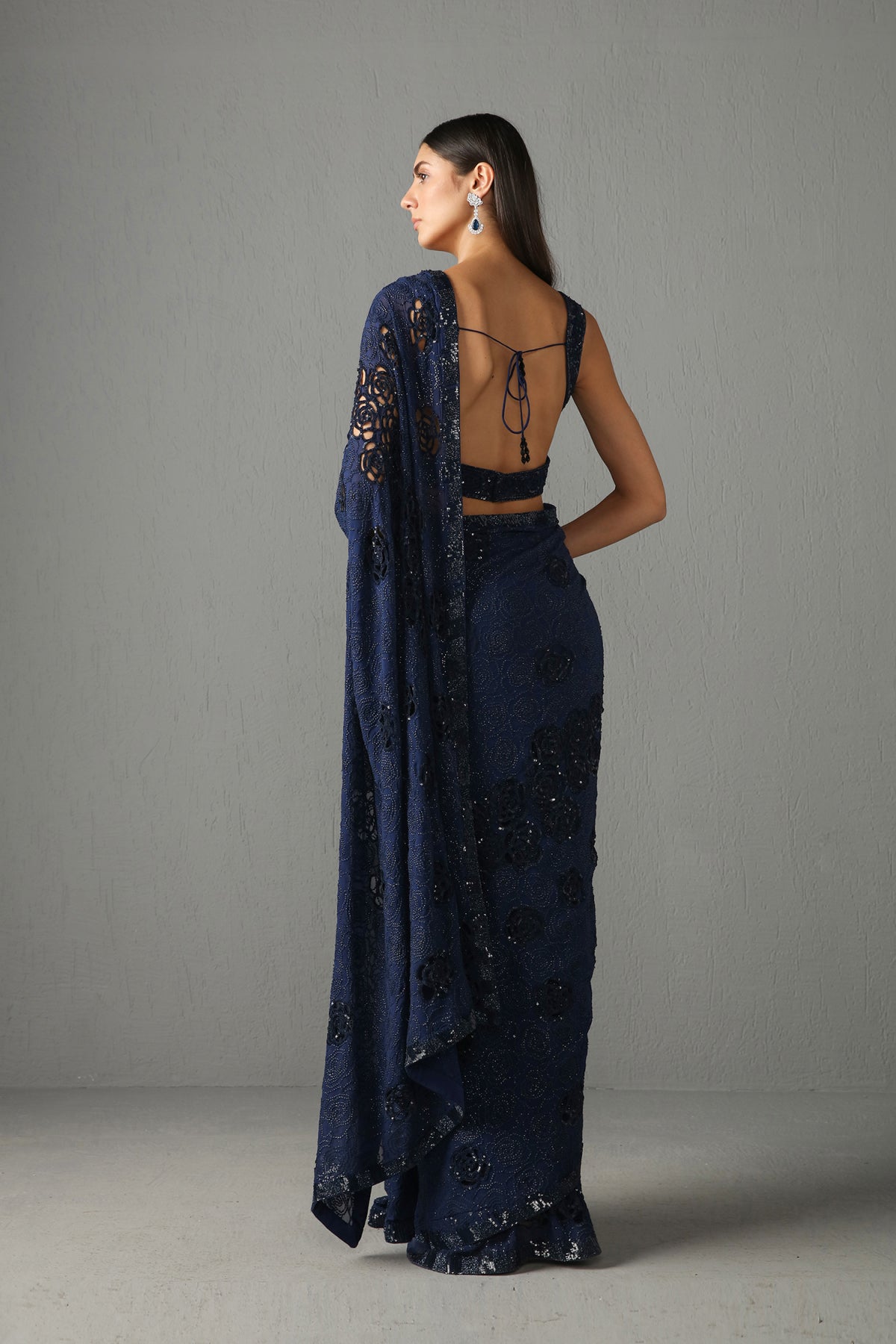 Blue Embellished Saree Set