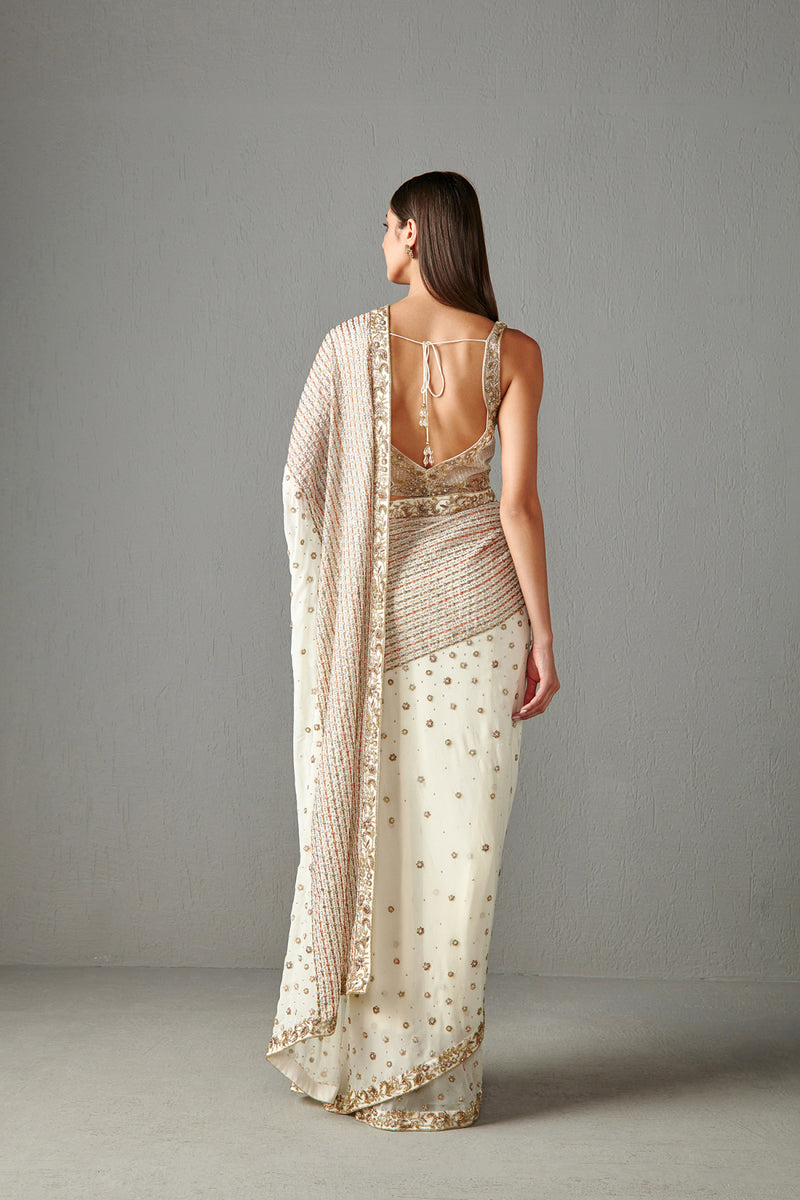 Ivory Embellished Saree Set