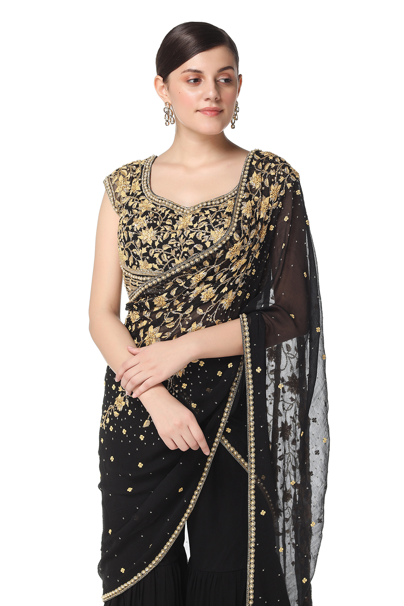 Safiya Garara Drape Palla Blouse Set