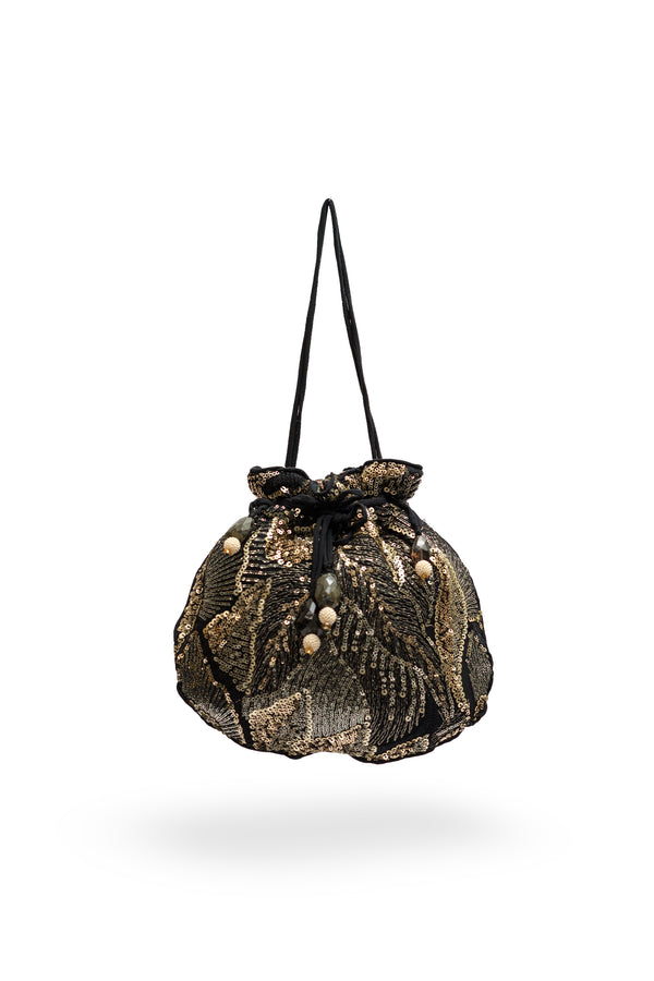 Black & Gold Embroidered Potli