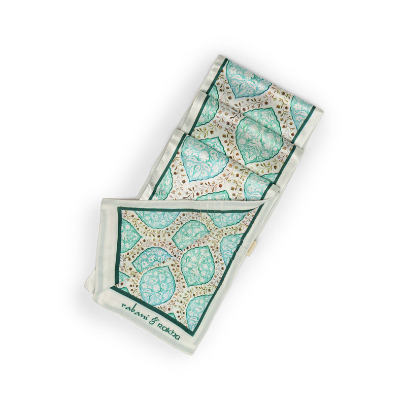 Aqua Satin Printed Pocket Square & Neck Stole Gift Box