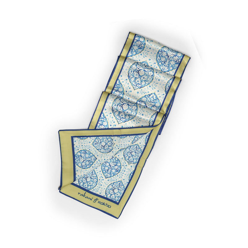 Blue Satin Printed Pocket Square & Neck Stole Gift Box