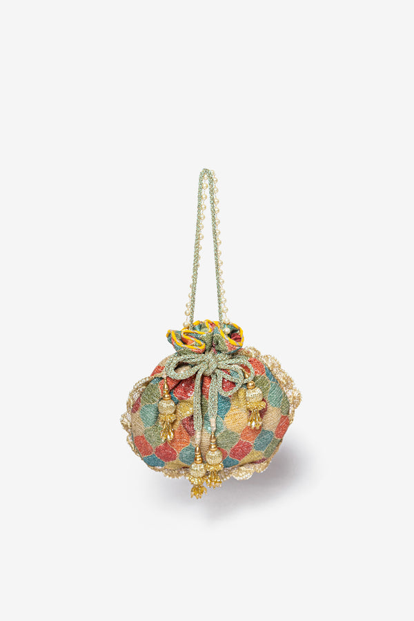 Multi Color Mughal Jaal Print Potli Bag