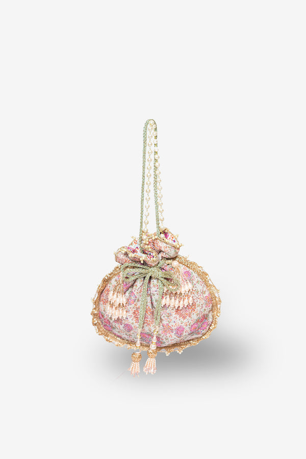 Pink Bloom Print Potli Bag